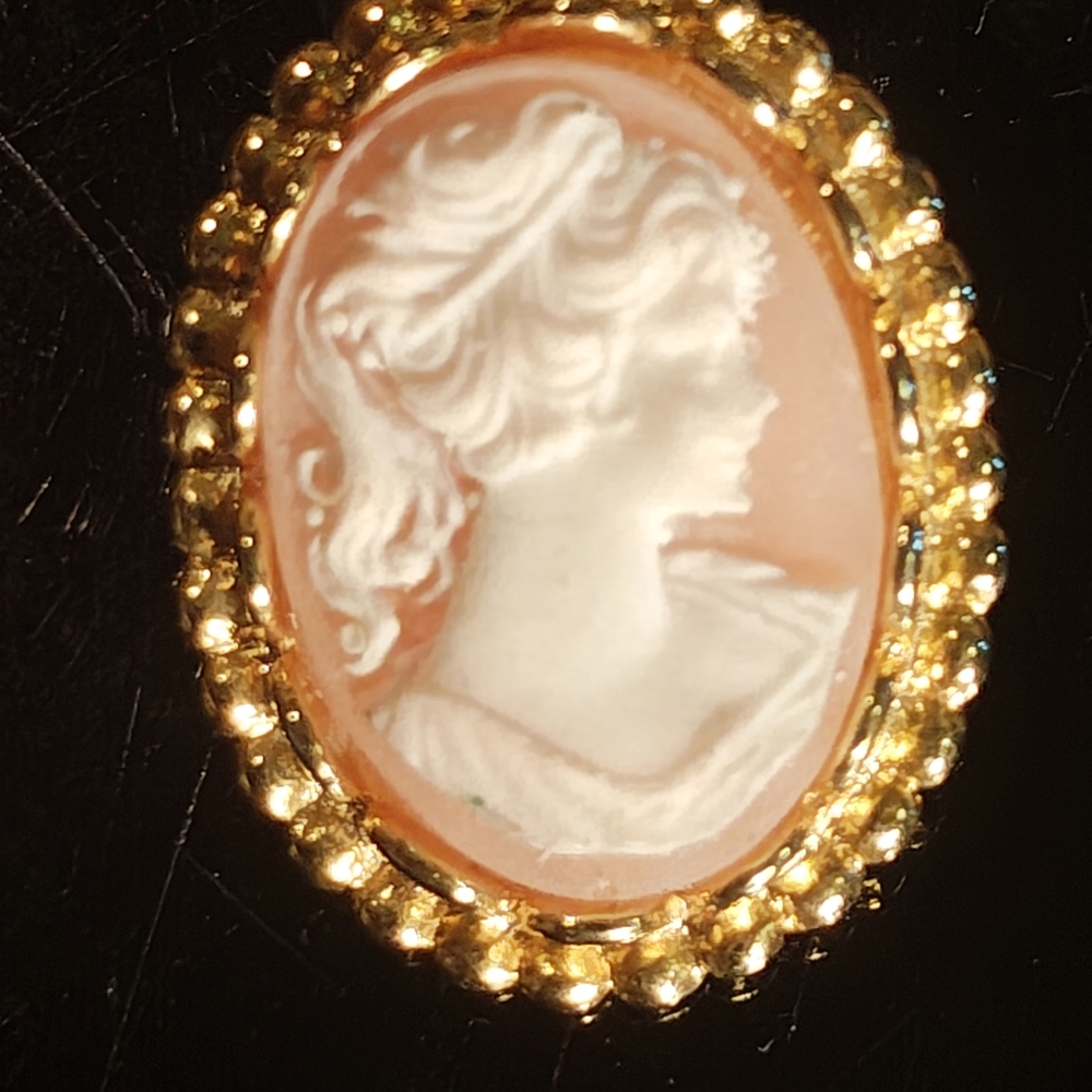 Gold and Cream Cameo Brooch